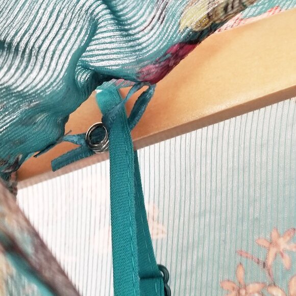 Anthropologie Maeve Emmy Teal Green Floral Tunic Dress S Sheer Chiffon Slip $158 - Picture 8 of 16